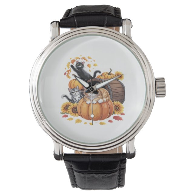 Katten Herfst Herfst Pompoenen Thanksgiving Zonneb Horloge (Voorkant)