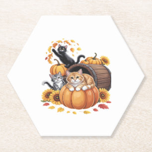 Katten Herfst Herfst Pompoenen Thanksgiving Zonneb Kartonnen Onderzetters