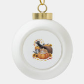 Katten Herfst Herfst Pompoenen Thanksgiving Zonneb Keramische Bal Ornament (Voorkant)