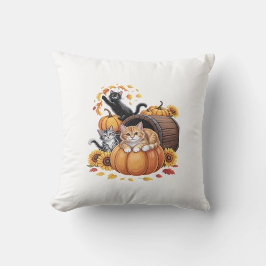 Katten Herfst Herfst Pompoenen Thanksgiving Zonneb Kussen (Voorkant)