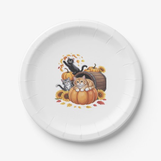 Katten Herfst Herfst Pompoenen Thanksgiving Zonneb Papieren Bordje (Voorkant)