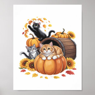 Katten Herfst Herfst Pompoenen Thanksgiving Zonneb Poster