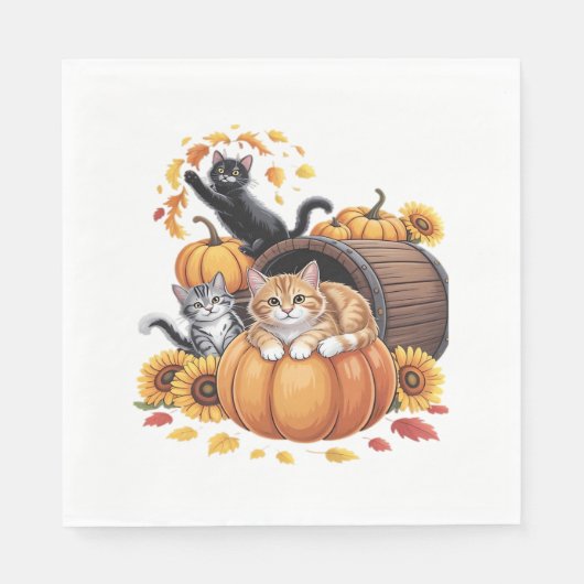 Katten Herfst Herfst Pompoenen Thanksgiving Zonneb Servet (Voorkant)