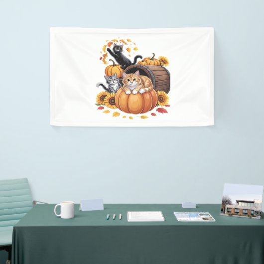 Katten Herfst Herfst Pompoenen Thanksgiving Zonneb Spandoek (Beurs)