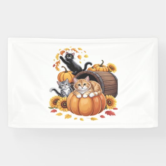 Katten Herfst Herfst Pompoenen Thanksgiving Zonneb Spandoek (Horizontaal)