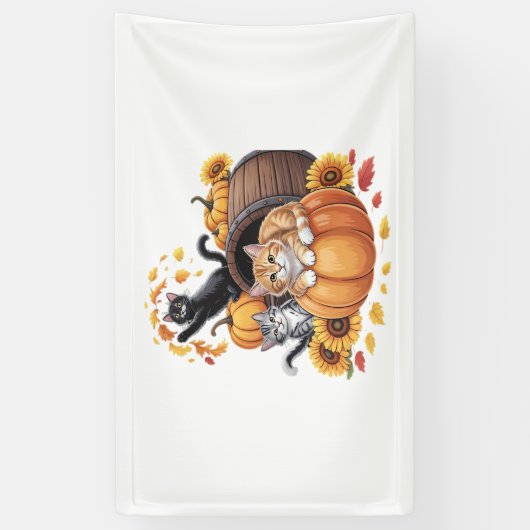 Katten Herfst Herfst Pompoenen Thanksgiving Zonneb Spandoek (Verticaal)