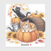 Katten Herfst Herfst Pompoenen Thanksgiving Zonneb Sticker (Vel)