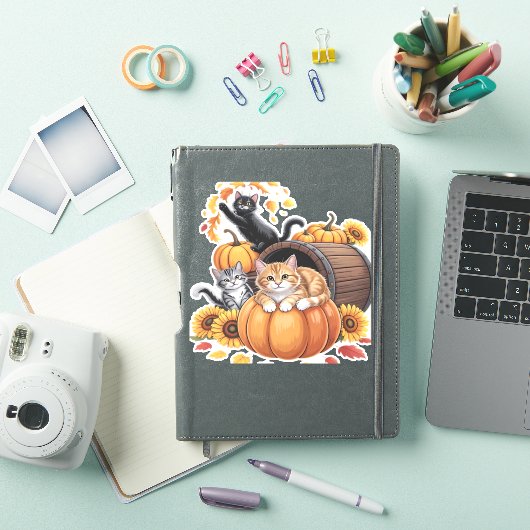 Katten Herfst Herfst Pompoenen Thanksgiving Zonneb Sticker (iPad Cover)