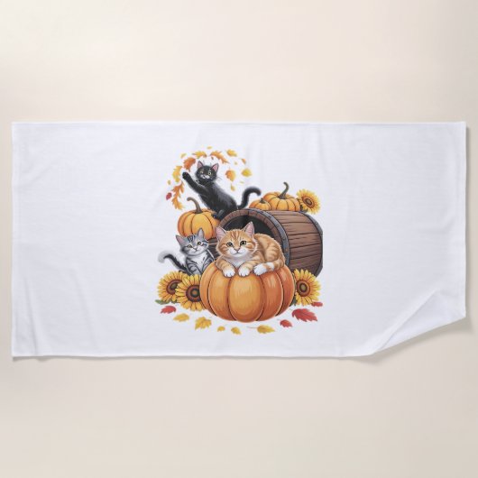 Katten Herfst Herfst Pompoenen Thanksgiving Zonneb Strandlaken (Voorkant)