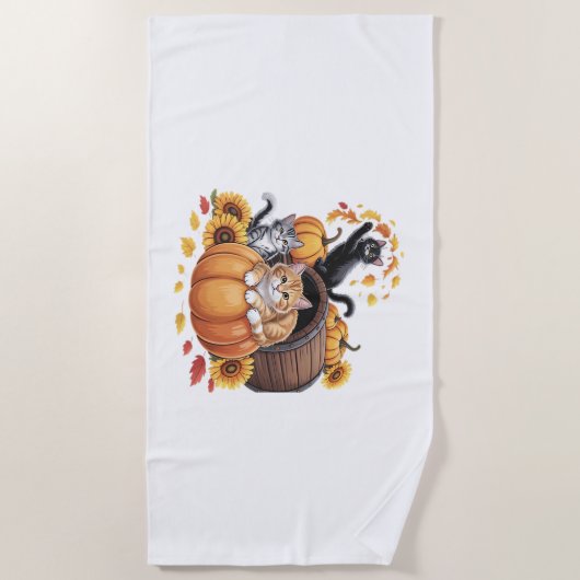 Katten Herfst Herfst Pompoenen Thanksgiving Zonneb Strandlaken (Voorkant)