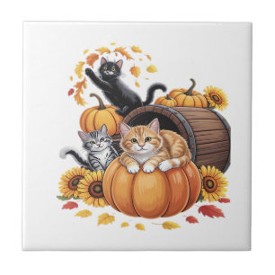 Katten Herfst Herfst Pompoenen Thanksgiving Zonneb Tegeltje
