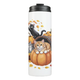 Katten Herfst Herfst Pompoenen Thanksgiving Zonneb Thermosbeker