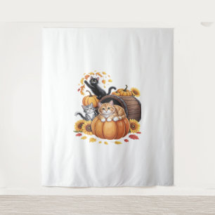 Katten Herfst Herfst Pompoenen Thanksgiving Zonneb Wandkleed