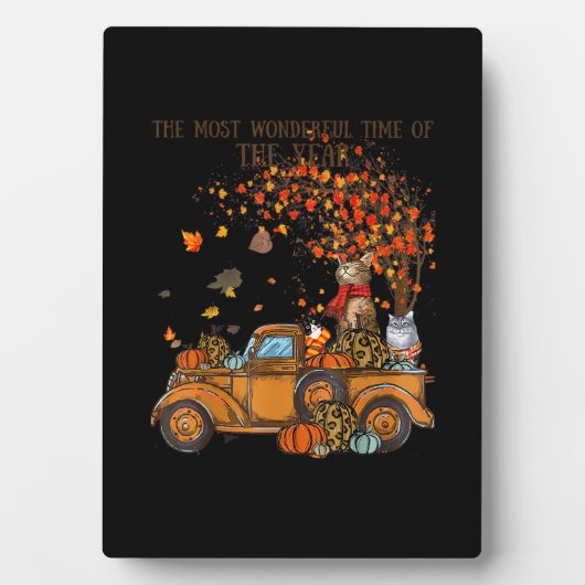 Katten Herfst Pompoen-volle Truck Herfstboom Blade Fotoplaat (voorkant)