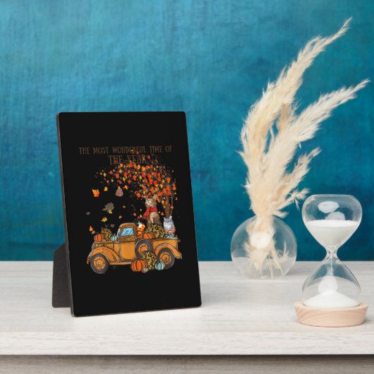 Katten Herfst Pompoen-volle Truck Herfstboom Blade Fotoplaat (Zijkant)