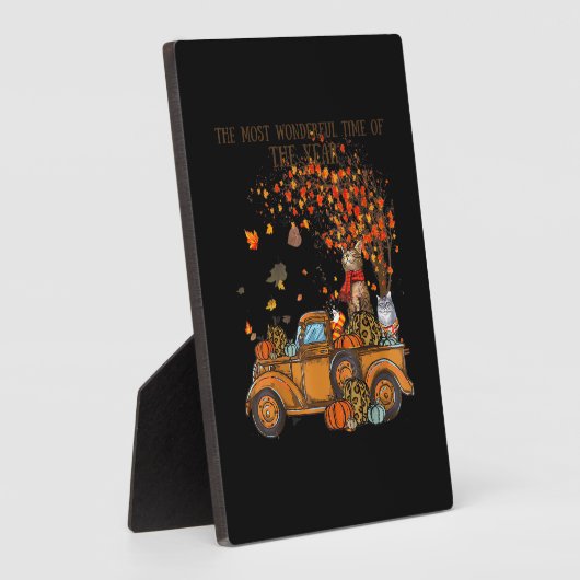 Katten Herfst Pompoen-volle Truck Herfstboom Blade Fotoplaat (Zijkant)