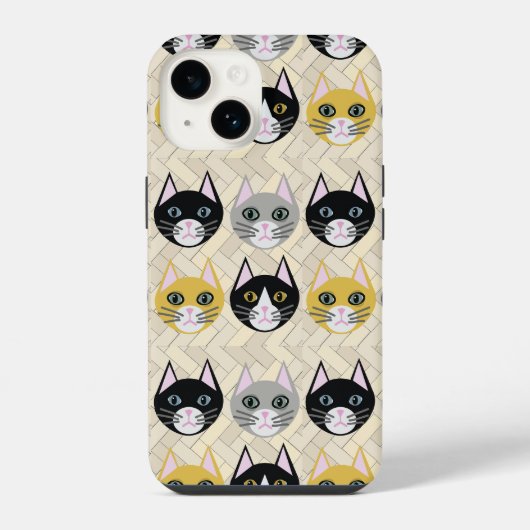Katten Herringbone Beige iPhone Hoesje (Achterkant)
