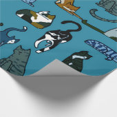 Katten hoek kattenpatroon Blauwgroen inpakpapier (Hoek)