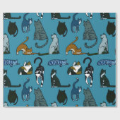 Katten hoek kattenpatroon Blauwgroen inpakpapier (Vlak)