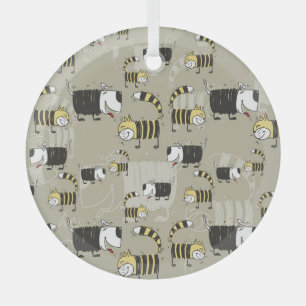 Katten & Honden: Grappige naadloze textuur Glas Ornament