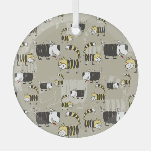 Katten & Honden: Grappige naadloze textuur Glas Ornament (Voorkant)