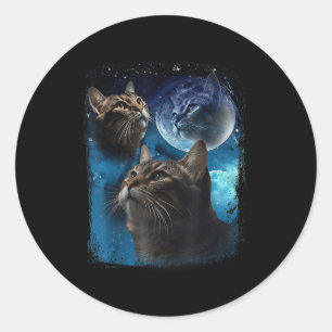 Katten huilen bij Moon Funny Three Cat Howling Ronde Sticker