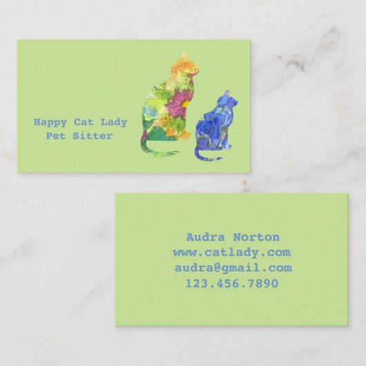 Katten Huisdier Sitter Bloemen Groen Visitekaartje (Voorkant / Achterkant)