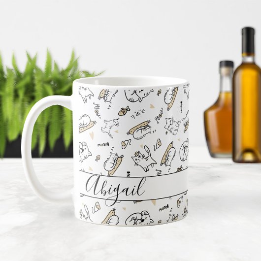 🐾 Katten Illustratie Naam of Monogram Kat Lover's Koffiemok