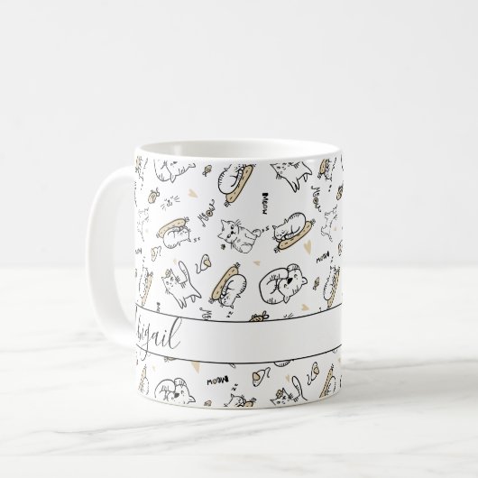 🐾 Katten Illustratie Naam of Monogram Kat Lover's Koffiemok (Voorkant links)