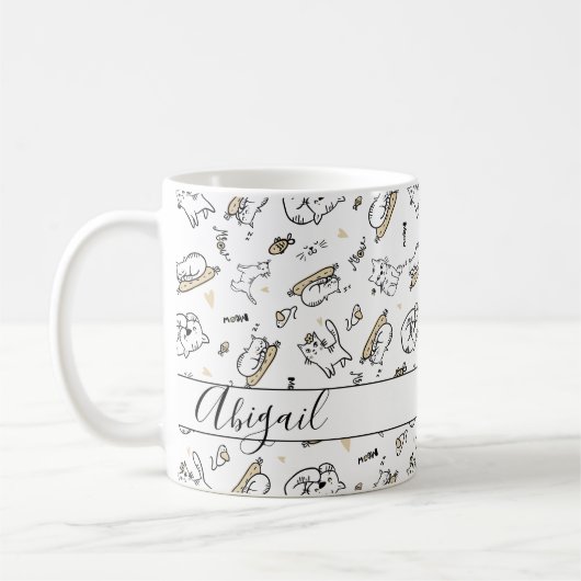 🐾 Katten Illustratie Naam of Monogram Kat Lover's Koffiemok (Links)