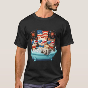 Katten in badkuip Anime Amerikaanse vlag USA Patri T-shirt