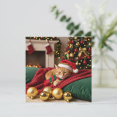 Katten in bank kerstthema feestdagenkaart (Staand voorkant)