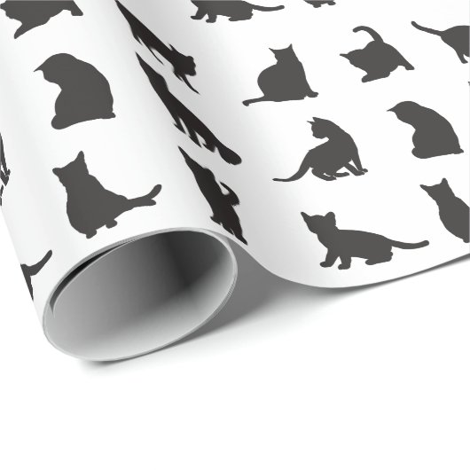 Katten in Black Silhouette Pattern Dier Cadeaupapier (Rol Hoek)