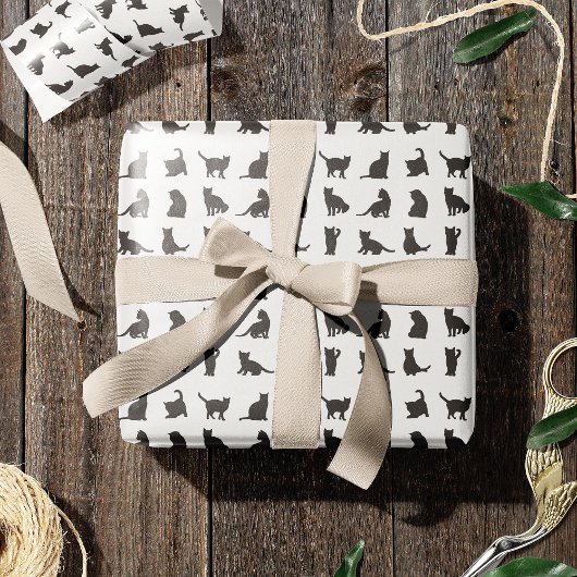 Katten in Black Silhouette Pattern Dier Cadeaupapier
