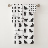 Katten in Black Silhouette Pattern met voornaam Bad Handdoek (Insitu)