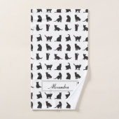 Katten in Black Silhouette Pattern met voornaam Bad Handdoek (Handdoek)