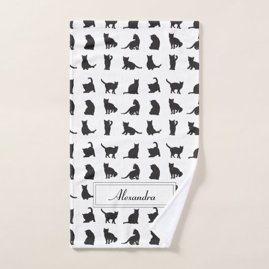 Katten in Black Silhouette Pattern met voornaam Bad Handdoek (Handdoek)