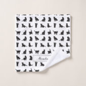 Katten in Black Silhouette Pattern met voornaam Bad Handdoek (Wasdoekje)