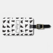Katten in Black Silhouette Pattern met voornaam Bagagelabel (Voorkant horizontaal)