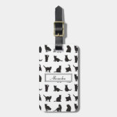 Katten in Black Silhouette Pattern met voornaam Bagagelabel (Voorkant verticaal)