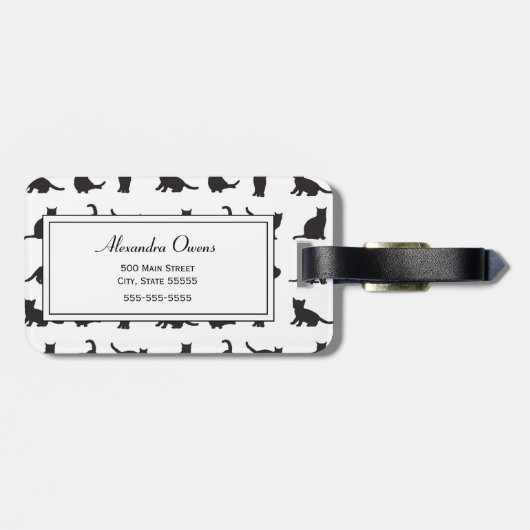 Katten in Black Silhouette Pattern met voornaam Bagagelabel (Achterkant horizontaal)