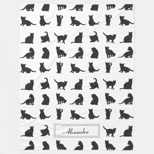 Katten in Black Silhouette Pattern met voornaam Fleece Deken (Voorkant)