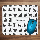 Katten in Black Silhouette Pattern met voornaam Muismat
