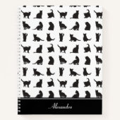 Katten in Black Silhouette Pattern met voornaam Notitieboek (Voorkant)