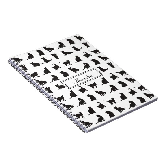 Katten in Black Silhouette Pattern met voornaam Notitieboek (Rechterzijde)