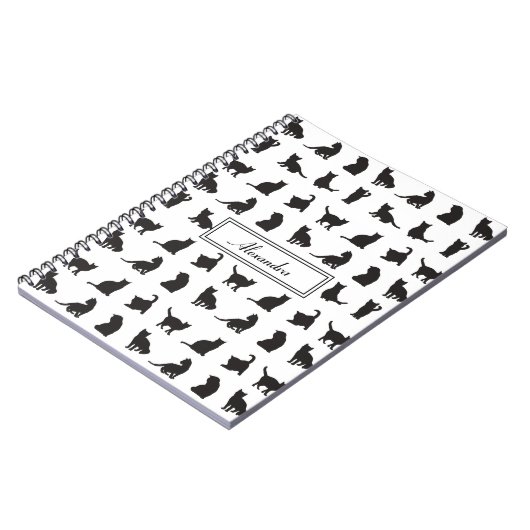 Katten in Black Silhouette Pattern met voornaam Notitieboek (Linkerzijde)