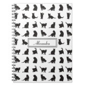 Katten in Black Silhouette Pattern met voornaam Notitieboek (Voorkant)