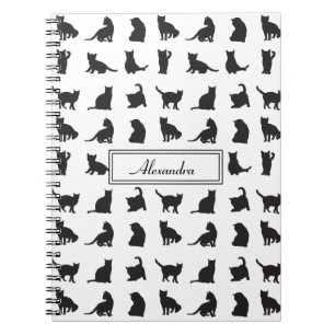 Katten in Black Silhouette Pattern met voornaam Notitieboek