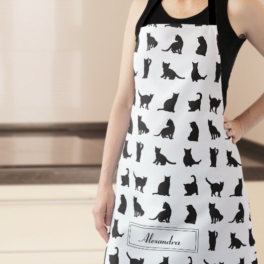 Katten in Black Silhouette Pattern met voornaam Schort