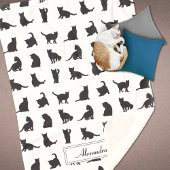 Katten in Black Silhouette Pattern met voornaam Sherpa Deken